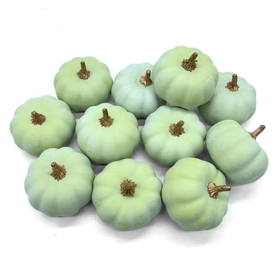 Twfbrm 16 Pcs Mini Artificial Pumpkins, Green Simulation Foam Pumpkins Models, Rustic Farmhouse Decorative Pumpkins, Halloween Thanksgiving Fall Decorations for Home Tiered Tray Mantel