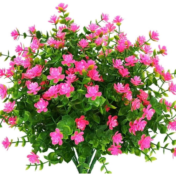 Twfbrm 2 Bundles Artificial Flowers for Outdoor, Realistic Eucalyptus Flowers with Green Leaves, UV Resistant Fake Flower Bouquet Faux Plastic Greenery Shrubs Spring Decoration for Garden Porch Patio