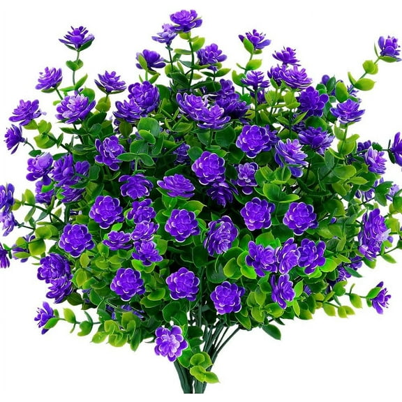 Twfbrm 2 Bundles Artificial Flowers for Outdoor, Realistic Eucalyptus Flowers with Green Leaves, UV Resistant Fake Flower Bouquet Faux Plastic Greenery Shrubs Spring Decoration for Garden Porch Patio