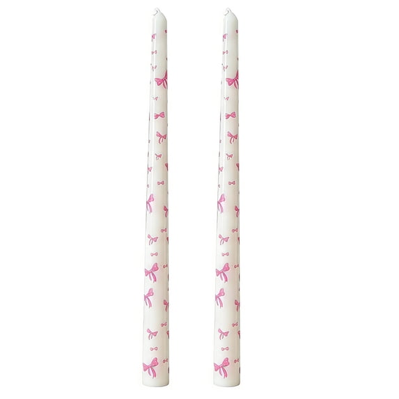 Twfbrm 2 Pack Taper Candles Set, 10 inch Paraffin Wax Bowknot Pattern Taper Candles, Dripless Unscented and Smokeless Dinner Candle Long Burning Tall Candlesticks for Wedding Party and Home