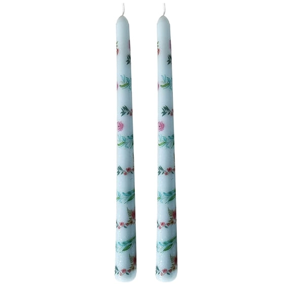 Twfbrm 2 Pack Taper Candles Set, 10 inch Paraffin Wax Flowers Pattern Taper Candles, Dripless Unscented and Smokeless Dinner Candle Long Burning Tall Candlesticks for Wedding Party and Home