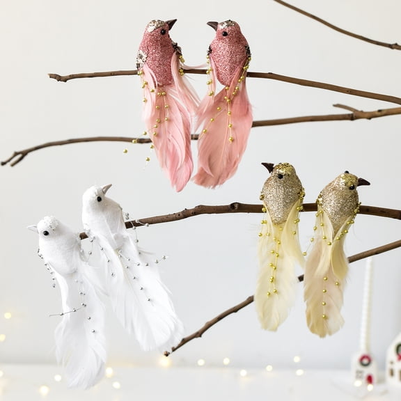 Twfbrm 2 Pcs Christmas Bird Ornaments for Xmas Tree, 7" Realistic Foam Feather Sparrow Bird with Metal Clip, Artificial Glitter Clip-On Birds Figurine Christmas Decorations for Wreaths Garland