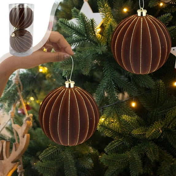 Twfbrm 2 Pcs Velvet Christmas Ball Ornaments, Christmas Decorations 6" Large Shatterproof Flocked Decorative Ball Pendants, Vintage Christmas Tree Hanging Baubles for Xmas Party Wedding Holiday