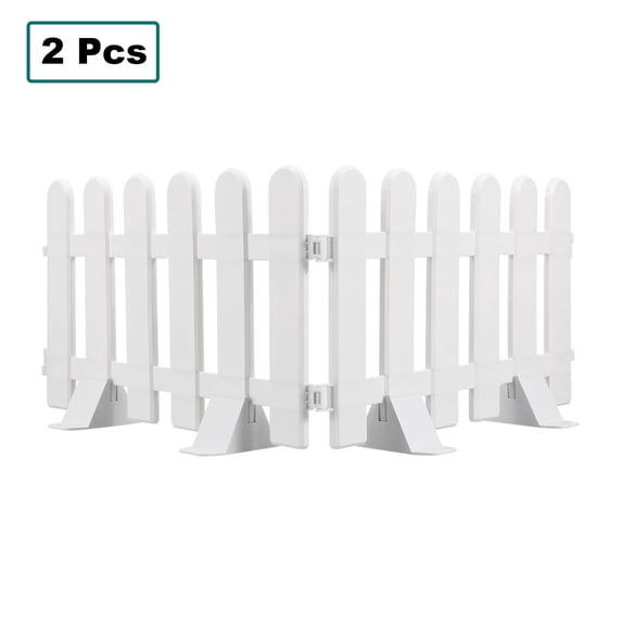 Twfbrm 2 Pcs White Plastic Garden Fence with Base, Decorative Landscape Border Flowerbeds Edging Panels, Weather-Resistant No Dig Outdoor Picket Fence for Yard Lawn Patio Pathways and Christmas Tree