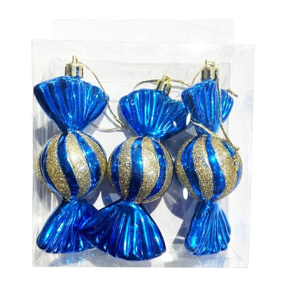 Twfbrm 3 Pcs Christmas Glitter Hanging Candy Ornaments,Colorful Candy Cane Peppermint Christmas Decorations,Shatterproof Candies with Ropes for Christmas Tree Party Supplies(Dark Blue) on Clearance