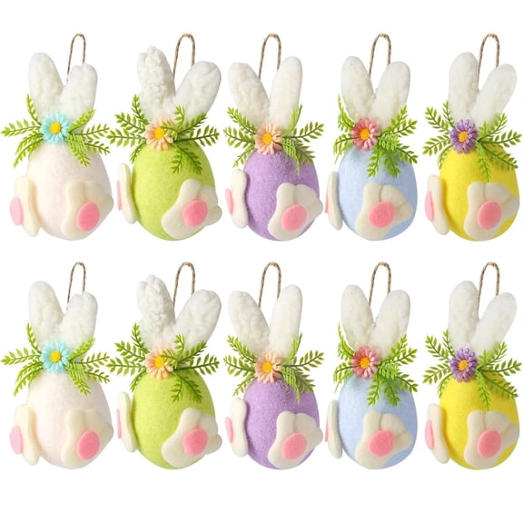 Twfbrm 3 Pcs Easter Bunny Hanging Ornaments, Easter Decorations 4.7 inch Pastel Flocked Easter Eggs with Bunny Ears, Shatterproof Spring Decorative Plush Eggs Pendants for Tree, Wall, Doors & Mantels