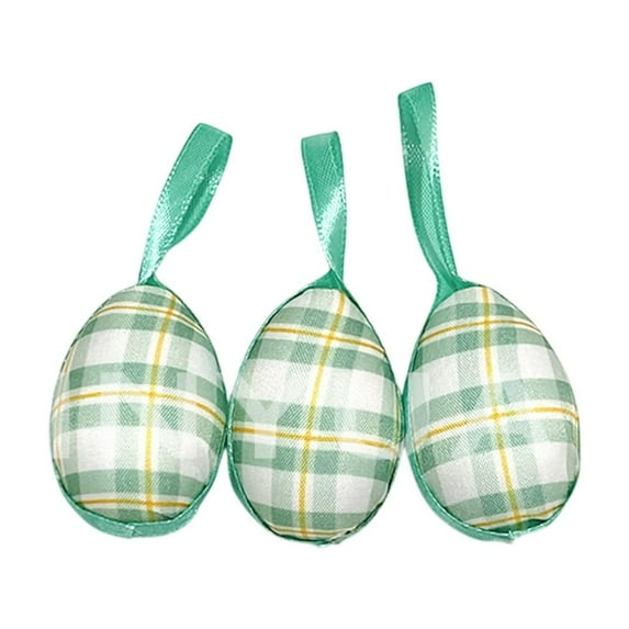 Twfbrm 3 Pcs Easter Eggs Ornaments, Easter Decorations 2 inch Buffalo Plaid Plastic Easter Hanging Egg with Ropes, Easter Basket Stuffers Handmade Farmhouse Decorative Eggs Baubles for Tree Party Home