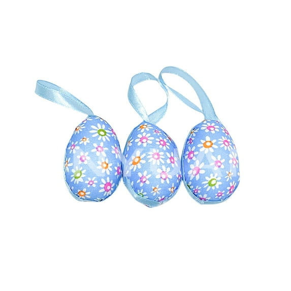 Twfbrm 3 Pcs Easter Eggs Ornaments, Easter Decorations 2 inch Floral Plastic Easter Hanging Egg with Ropes, Easter Basket Stuffers Handmade Farmhouse Decorative Eggs Baubles for Tree Party Home