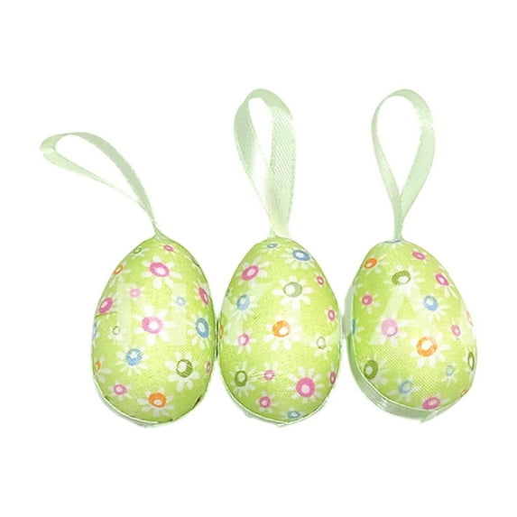 Twfbrm 3 Pcs Easter Eggs Ornaments, Easter Decorations 2 inch Floral Plastic Easter Hanging Egg with Ropes, Easter Basket Stuffers Handmade Farmhouse Decorative Eggs Baubles for Tree Party Home