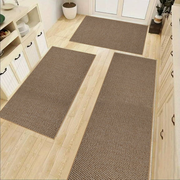 Twfbrm 3 Pcs Farmhouse Kitchen Rugs and Mats Set, Non-Slip Cotton Linen Kitchen Floor Mats, Absorbent & Stain Resistant Kitchen Runner Rugs Machine Washable for Front of Sink(16"x24",16"x32",16"x47")
