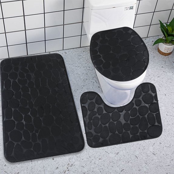 Twfbrm 3 Piece Cobblestone Bathroom Rugs Set, Memory Foam Bath Mats with Toilet Lid Cover and U Shape Toilet Rug, Non-Slip Rubber Backing Floor Mat Absorbent and Quick Dry Shower Mat for Tub and Floor