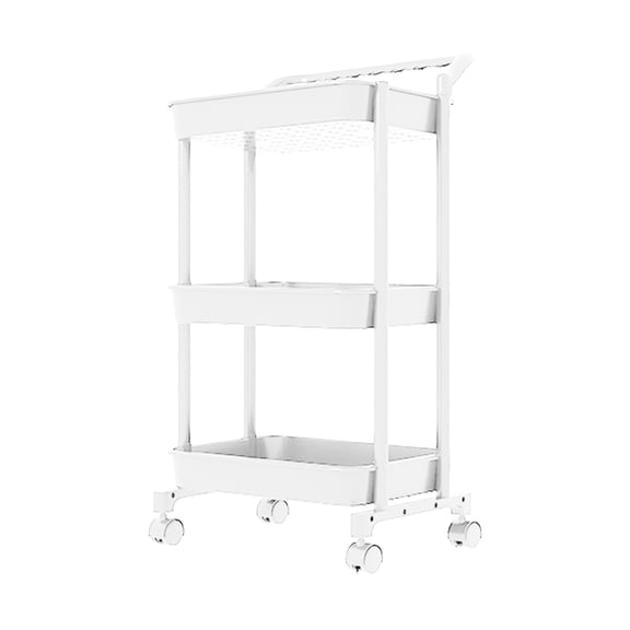 Twfbrm 3 Tier Rolling Cart with Wheels, Floor Shelving Storage Rack Craft Art Trolley Organizer Serving, 3 Hanging Baskets Easy Assembly, for Office, Living Room, Kitchen