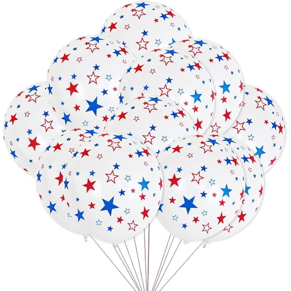 Twfbrm 30 Pcs 4th of July Balloons Set, 12 Inch Red and Blue Stars Prints Latex Balloons, USA Themed Balloons Scene Layout Prop Independence Day Patriotic Party Decorations for Celebration Anniversary