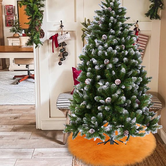 Twfbrm 39 Inch Plush Christmas Tree Skirt - Round Faux Fur Xmas Tree Mat Base Cover - Soft Warm Plush Skirt for Holiday Home Party Merry Christmas Decorations, Orange