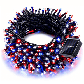 Twfbrm 39ft Red White and Blue Solar String Lights, 4th of July Decorations, Waterproof Outdoor Decorative LED Lights with 8 Modes, Patriotic Fairy Twinkle Lights for Independence Memorial Day