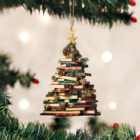 Twfbrm 3pc Christmas Tree Shape Bookshelf Pendant Acrylic Books Stacked Hanging Ornaments 3 Inch Hanging Little Trees Christmas Decorations For Holiday Halloween Decorations