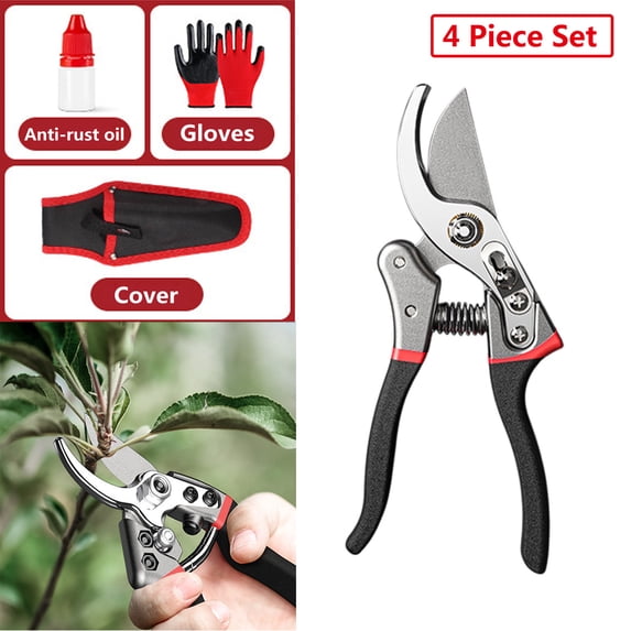 Twfbrm 4 Pcs Garden Pruning Shears Set, Stainless Steel Bypass Pruning Scissors with Sharp SK-5 Blades, Ergonomic & Heavy Duty Gardening Clippers Plant Secateurs for Cutting Flowers, Trimming Plants