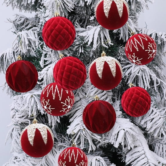 Twfbrm 4 Pcs Velvet Christmas Balls Ornaments, Christmas Tree Decorations 3.15 Inch Glitter Flocked Decorative Ball Pendants, Shatterproof Xmas Tree Hanging Baubles for Party Wedding Holiday