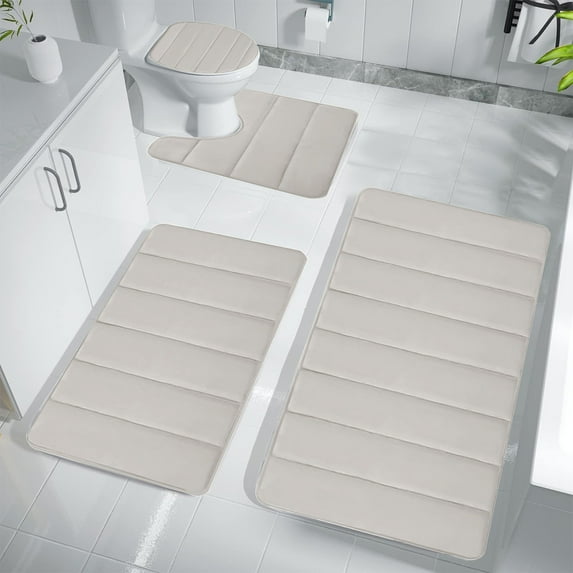 Twfbrm 4 Pieces Bathroom Rugs Set for Bathroom, Non-Slip Memory Foam Bath Mats with Toilet Lid Cover and U Shape Toilet Rug, Super Absorbent Quick Dry Shower Rug Machine Washable for Tub and Floor