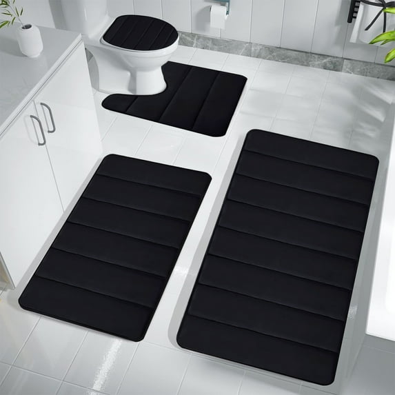 Twfbrm 4 Pieces Bathroom Rugs Set for Bathroom, Non-Slip Memory Foam Bath Mats with Toilet Lid Cover and U Shape Toilet Rug, Super Absorbent Quick Dry Shower Rug Machine Washable for Tub and Floor