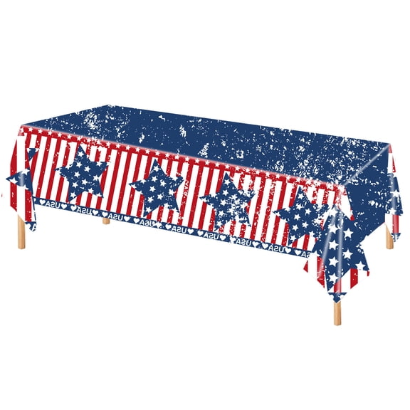 Twfbrm 4th of July Disposable Tablecloth, 54x108 Inch Star and Stripes Rectangle Plastic Table Cloth, Waterproof Patriotic Table Cover Independence Day Table Decorations for Party Dining Birthday