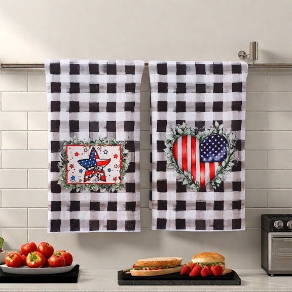Twfbrm 4th of July Kitchen Towels, Cotton Buffalo Plaid Patriotic Hand Towels, Highly Absorbent and Quick Dry Dish Towels Farmhouse Memorial Day Decorative Towels for Bathroom Kitchen(18"x28")