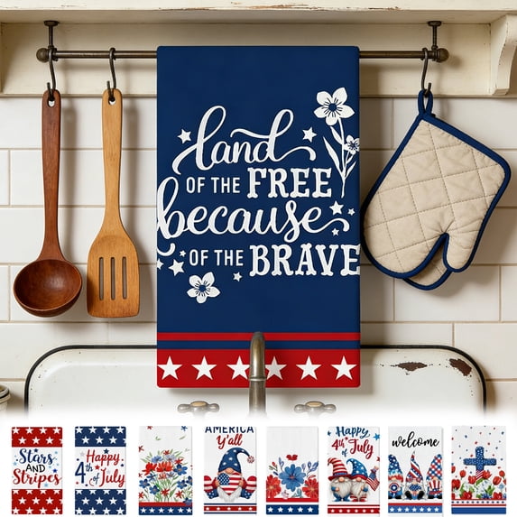 Twfbrm 4th of July Kitchen Towels, Stars and Stripes Patriotic Hand Towels, Highly Absorbent and Quick Dry Dish Towels, Farmhouse Independence Day Decorative Towels for Bathroom Kitchen(16"x24")