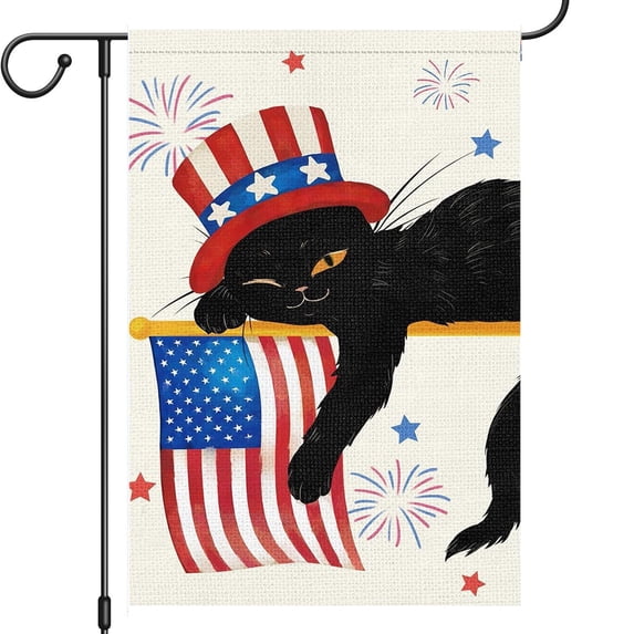Twfbrm 4th of July Patriotic Garden Flag, 12x18 Inch Double-Sided Stars and Stripes Welcome Sign for Outside, Rustic Decorative Burlap Flag Independence Day Lawn Yard Decorations for Memorial Day