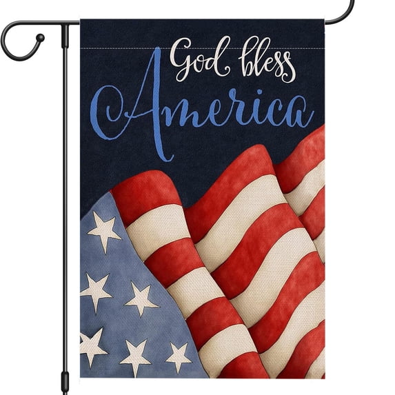 Twfbrm 4th of July Patriotic Garden Flag, 12x18 Inch Double-Sided Stars and Stripes Welcome Sign for Outside, Rustic Decorative Burlap Flag Independence Day Lawn Yard Decorations for Memorial Day