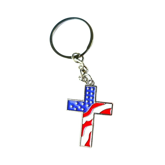 Twfbrm 4th of July Patriotic Keychains, 2 Inch Cross Shaped American Flag Metal Keyring, Star and Stripes Design Backpack Pendants Souvenir Gifts for Independence Day, Memorial Day, Labor Day