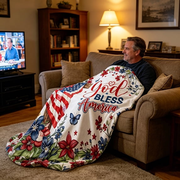 Twfbrm 4th of July Patriotic Throw Blanket, American Flag and Flowers Pattern Flannel Blankets, Soft and Lightweight Independence Day Decorative Blankets for Couch, Sofa, Bed, Car, Chair