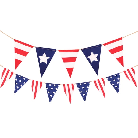 Twfbrm 4th of July String Pennant Banner, Star and Stripes Triangular Burlap American Flag Banner, Red White and Blue Decorative Bunting Flag Patriotic Party Decoration for Home Office Sports Events