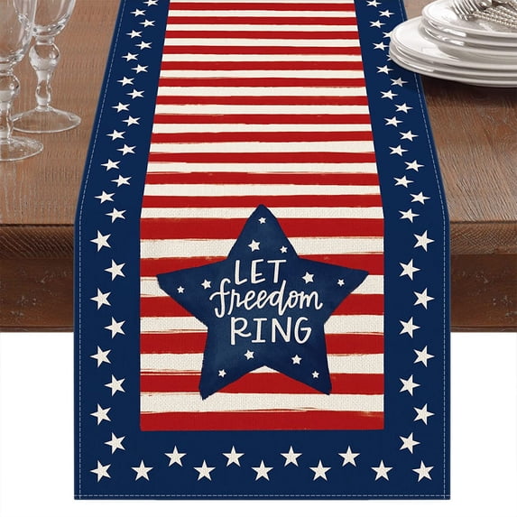 Twfbrm 4th of July Table Runner, 13x72 Inch Linen American Flag Design Stars Stripe Patriotic Table Runner, Red White and Blue Kitchen Dining Table Decoratios for Independence Day, Memorial Day, Party
