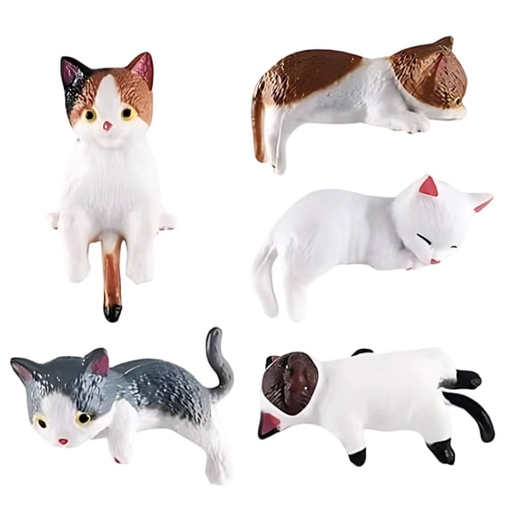 Twfbrm 5 Pcs Mini Cat Figurines Set, Realistic Resin Animal Models Hand-Painted Cat Desk Decorations, Cute Kitten Cake Toppers Micro Landscape Ornaments for Car Dashboard, DIY Crafts, Fairy Garden