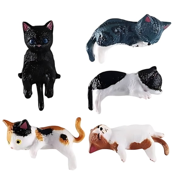 Twfbrm 5 Pcs Mini Cat Figurines Set, Realistic Resin Animal Models Hand-Painted Cat Desk Decorations, Cute Kitten Cake Toppers Micro Landscape Ornaments for Car Dashboard, DIY Crafts, Fairy Garden