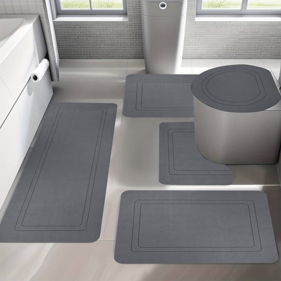 Twfbrm 5 Piece Bathroom Rugs Set, Modern Style Ultra Thin Bath Mat Fit Under Door, Non-Slip Rubber Backing Floor Mat, Super Absorbent Quick-Dry Washable Shower Mat for Toilet Bathtub and Kitchen