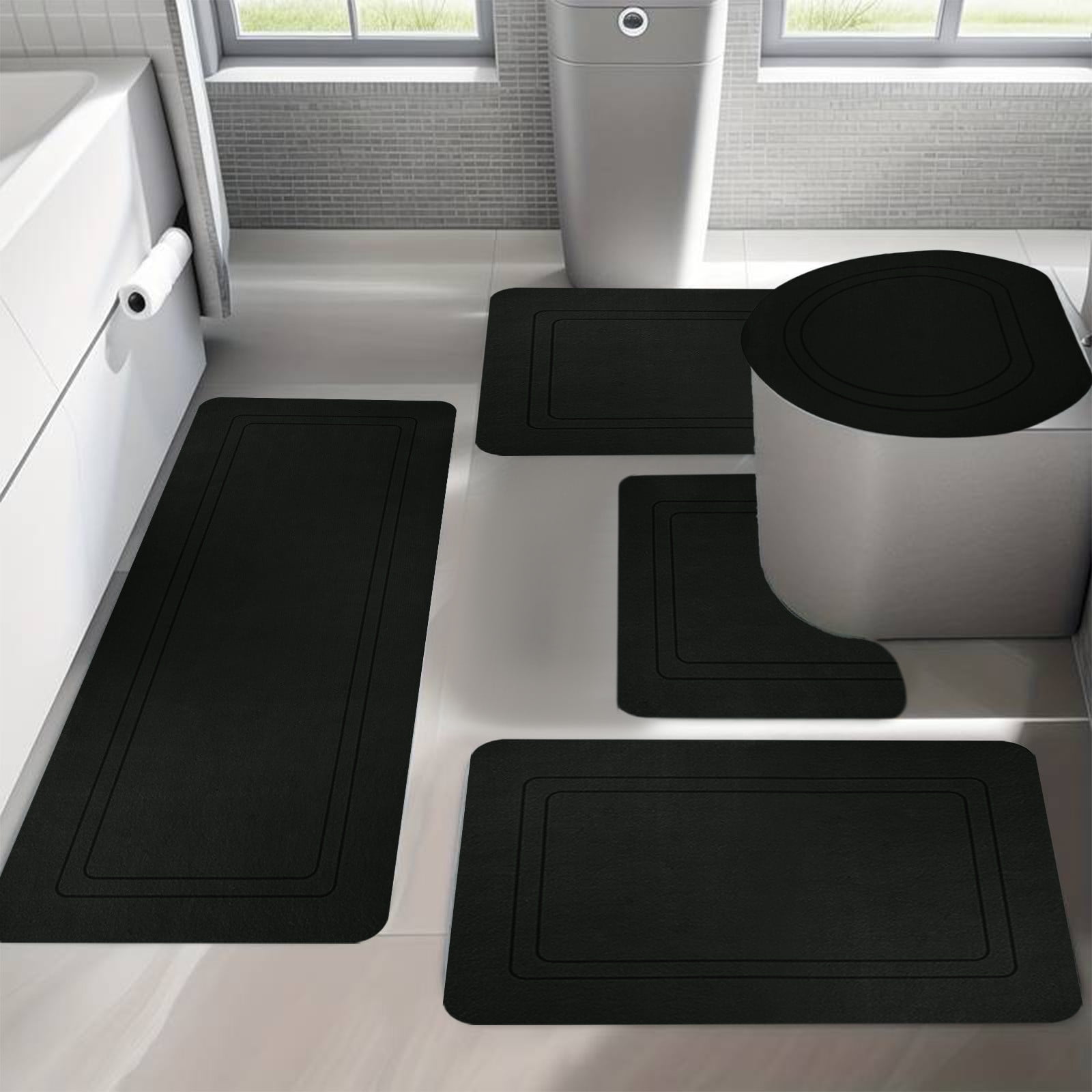 Twfbrm 5 Piece Bathroom Rugs Set, Modern Style Ultra Thin Bath Mat Fit Under Door, Non-Slip Rubber Backing Floor Mat, Super Absorbent Quick-Dry Washable Shower Mat for Toilet Bathtub and Kitchen