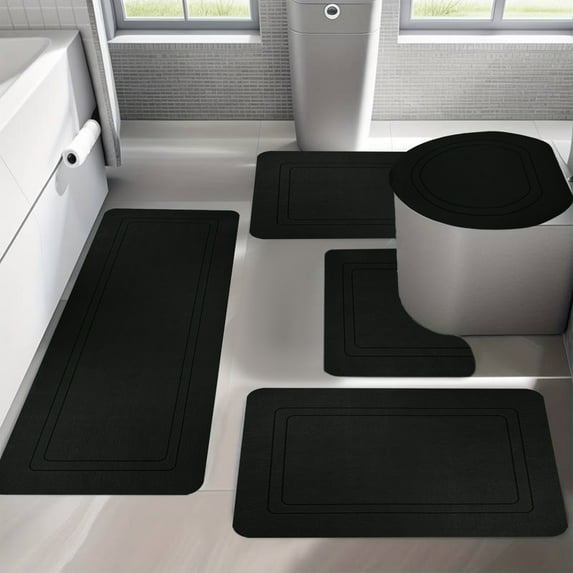 Twfbrm 5 Piece Bathroom Rugs Set, Modern Style Ultra Thin Bath Mat Fit Under Door, Non-Slip Rubber Backing Floor Mat, Super Absorbent Quick-Dry Washable Shower Mat for Toilet Bathtub and Kitchen
