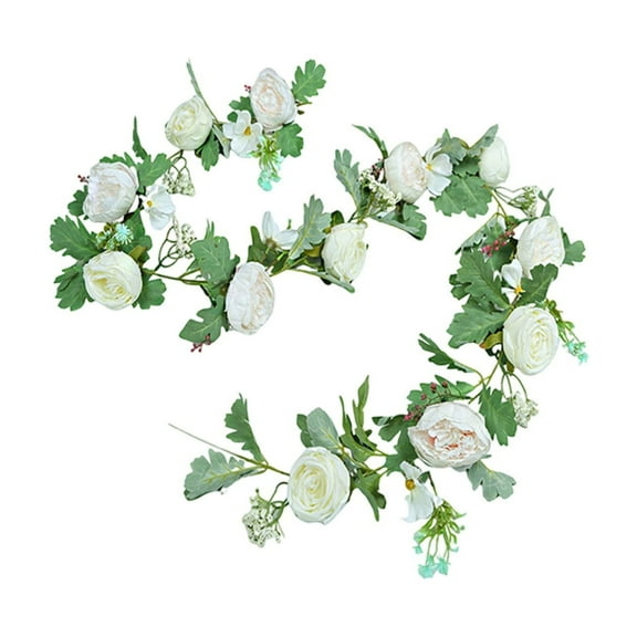 Twfbrm 6.56FT Artificial Eucalyptus Garland Faux Silk Eucalyptus Leaves Vines with White Rose Flower Willow Vines Twigs Leaves,Hanging Garland Greenery Wedding Backdrop Arch Wall Decor