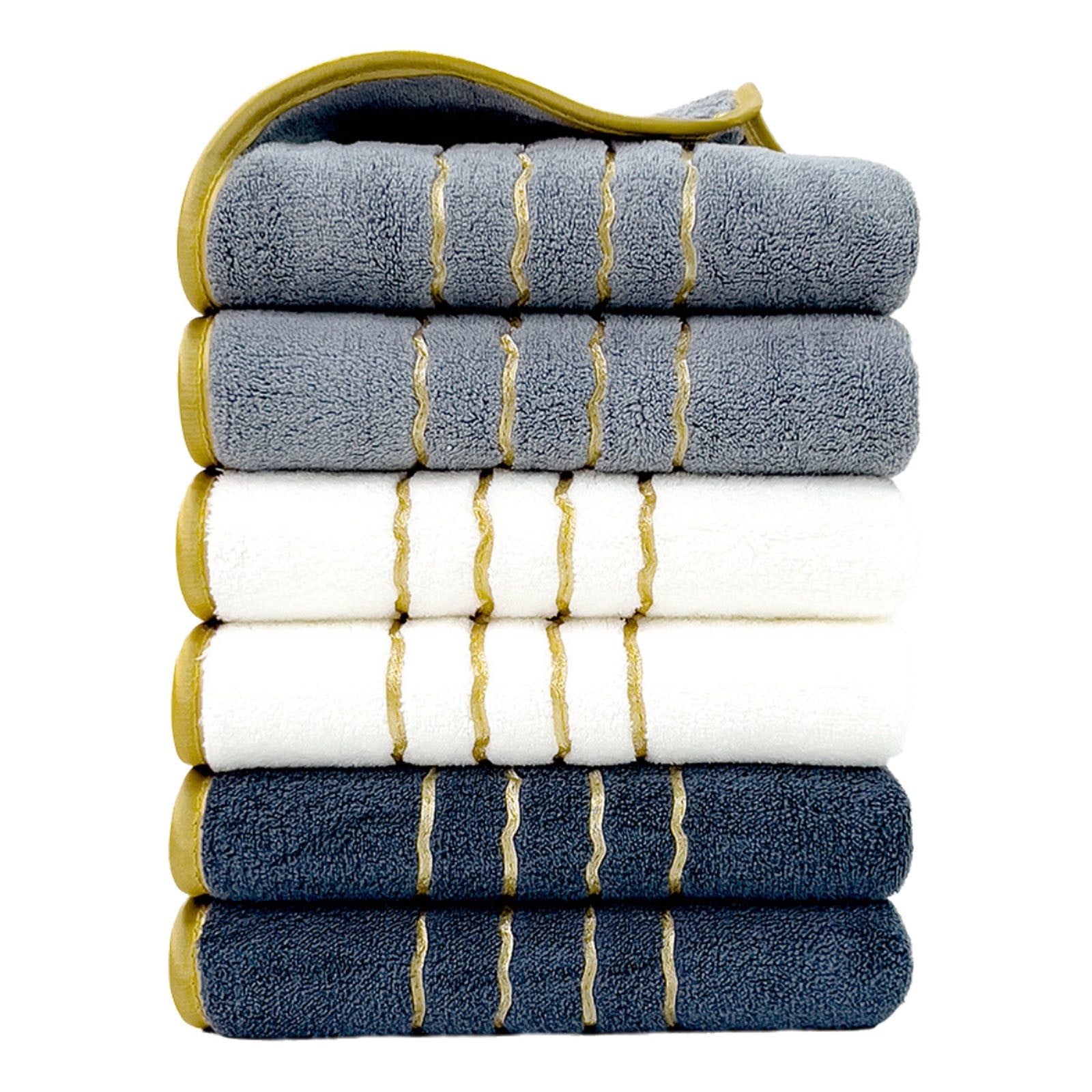 Twfbrm 6 Pack Premium Hand Towels - Ring Spun Cotton Hand Towels Highly Absorbent & Quick Dry Face Towels with gold trim, 300GSM Ultra Soft Microfiber Bath Towels for Beach Gym Hotel and Spa