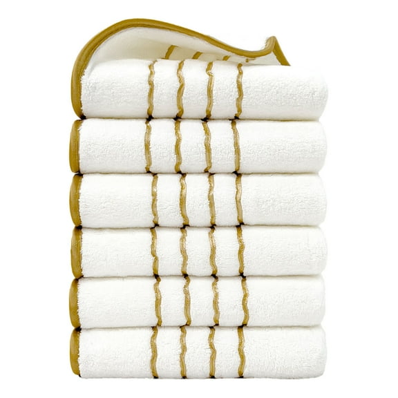 Twfbrm 6 Pack Premium Hand Towels - Ring Spun Cotton Hand Towels Highly Absorbent & Quick Dry Face Towels with gold trim, 300GSM Ultra Soft Microfiber Bath Towels for Beach Gym Hotel and Spa