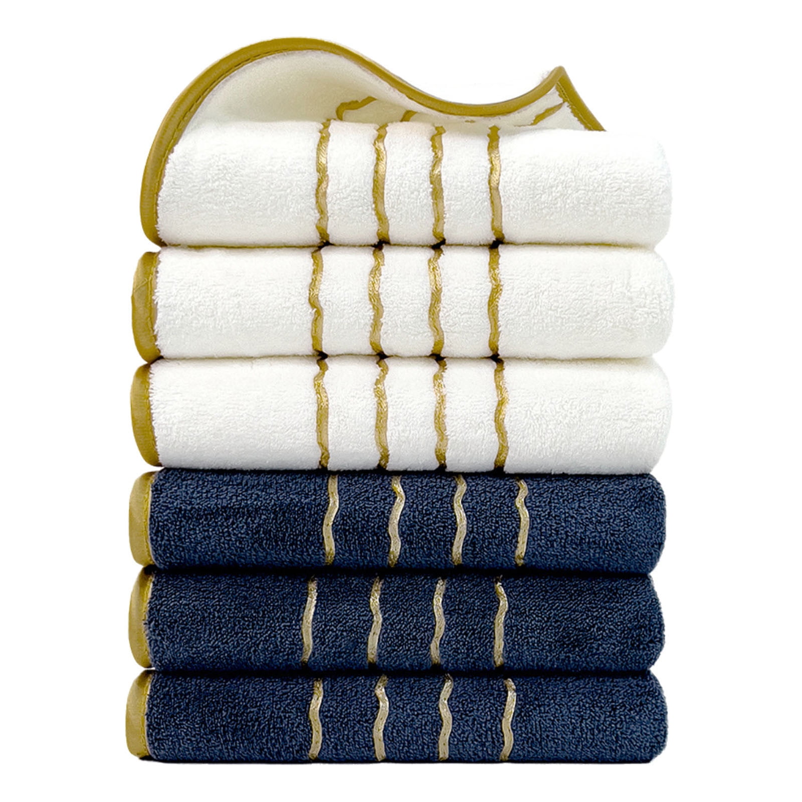 Twfbrm 6 Pack Premium Hand Towels - Ring Spun Cotton Hand Towels Highly Absorbent & Quick Dry Face Towels with gold trim, 300GSM Ultra Soft Microfiber Bath Towels for Beach Gym Hotel and Spa