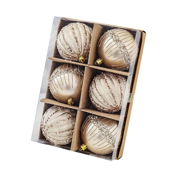 Twfbrm 6 Pcs Christmas Tree Balls, 3.14" Shatterproof Christmas Ornaments, Christmas Decorations for Christmas Tree Hanging Decorative Bauble Set for Home Party Wedding Decor - Beige