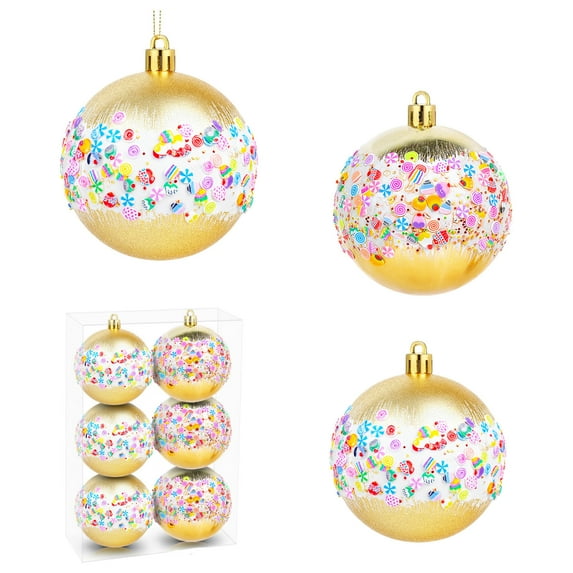 Twfbrm 6 Pcs Christmas Tree Balls Ornaments, Christmas Decorations 3.15" Glitter Sequins Candy Decorative Ball Pendants, Shatterproof Xmas Tree Hanging Baubles for Party Wedding Holiday