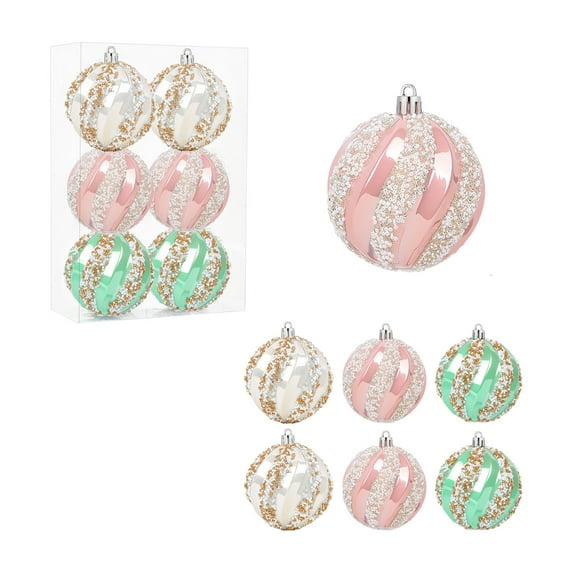 Twfbrm 6 Pcs Christmas Tree Balls Ornaments, Christmas Decorations 3" Glitter Sequins Candy Decorative Ball Pendants, Shatterproof Xmas Tree Hanging Baubles for Party Wedding Holiday
