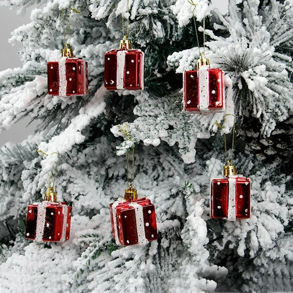 Twfbrm 6 Pcs Christmas Tree Mini Gift Boxes Christmas Tree Ornaments Present Ornaments Christmas Decorations Hanging Gift Boxes Decor for Indoor Outdoor Xmas Tree Party Holiday Decor (Red)