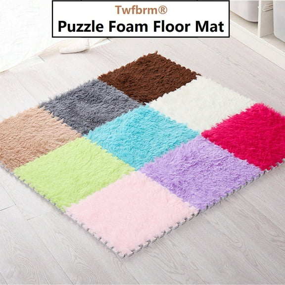 Twfbrm 6 Pcs Puzzle Foam Floor Mat for Kids, 12"x12" Plush Interlocking Square Carpet Tiles with Padding, Soft Fluffy Area Rugs Non-Slip Thick Play Mat Floor Protective Mats for Living Room Bedroom