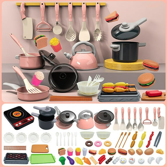 Twfbrm 71 Pcs Kids Kitchen Playset, Toddler Pretend Play Kitchen Toys with Pots and Pans, Cookware, Utensils and Foods, Play House Cooking Acccessories Early Educational Toy for 3 4 5 6 Boys Girls