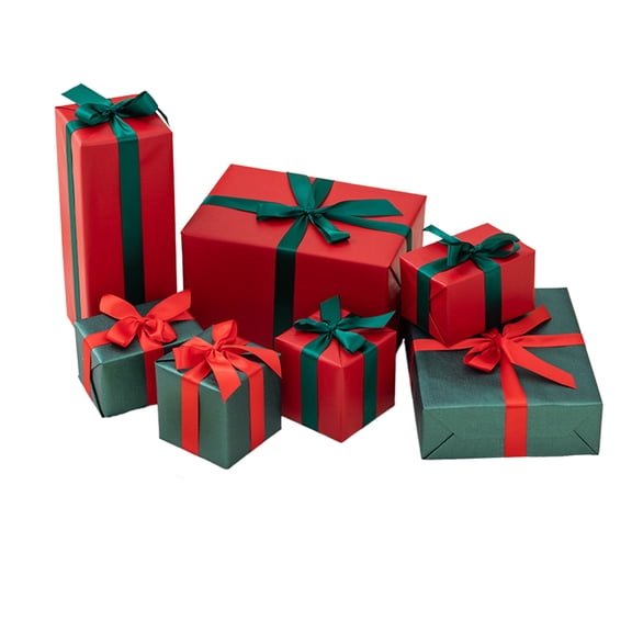 Twfbrm 7PCS Christmas Gift Boxes , Xmas Nested Box Set, Square Stackable, Christmas Tree Paper Gifts Box Tower Décor with Satin Ribbon, for Christmas Holiday Thanksgiving New Year