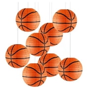 Twfbrm 8 Pcs Basketball Paper Lanterns, 8 Inch Creative Baskerball Shaped Lanterns, Reusable Ceiling Hanging Decorative Lanterns, Sports Themed Party Decorations for Kids Classroom Birthday